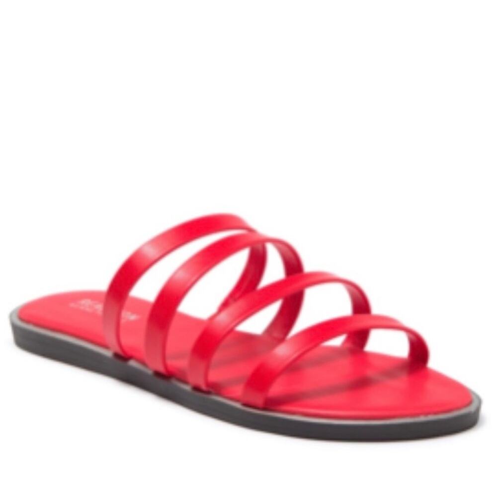 Kenneth Cole Sloan Slide Flat Sandal Size 11 Red Straps Across Bump Padded New